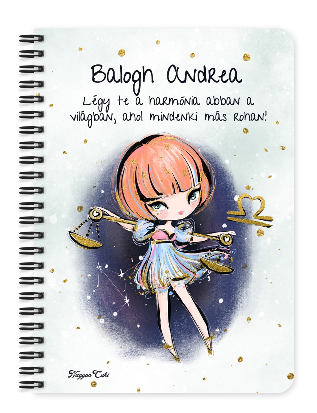 Személyre szabható - Vörös hajú Csini Mérleg lány mintás A5-ös füzet - otthon & életmód - papír, írószer - jegyzetfüzet & napló - Meska.hu