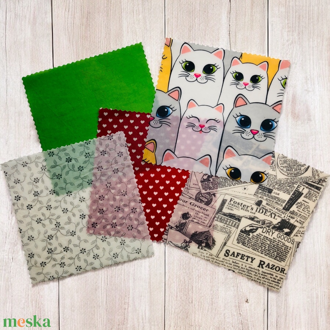 5 darabos méhviaszos kendő szett  S-es méret, meglepetés színben és mintával! - otthon & életmód - konyhafelszerelés, tálalás - konyhai textil - szalvéta - Meska.hu