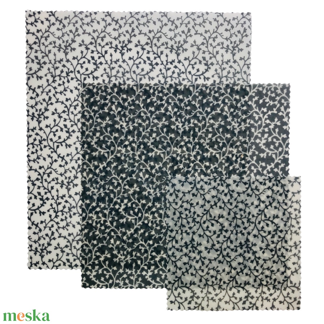 Méhviaszos kendő csomag (Fehér-Szürke-Fehér indavirág) - otthon & életmód - konyhafelszerelés, tálalás - konyhai textil - szalvéta - Meska.hu