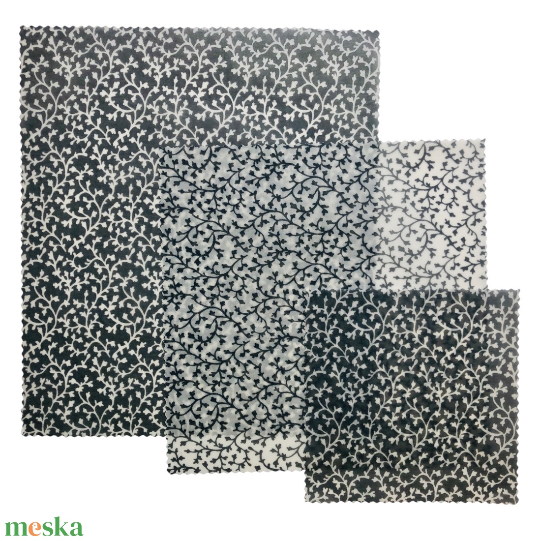 Méhviaszos kendő csomag (Szürke-Fehér-Szürke indavirág) - otthon & életmód - konyhafelszerelés, tálalás - konyhai textil - szalvéta - Meska.hu