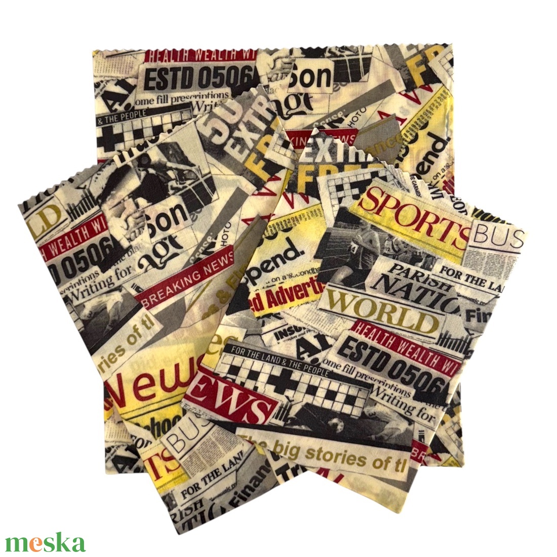 Méhviaszos tasak 3 méretben (Újságos) - táska & tok - uzsonna- & ebéd tartó - szendvics csomagoló - Meska.hu