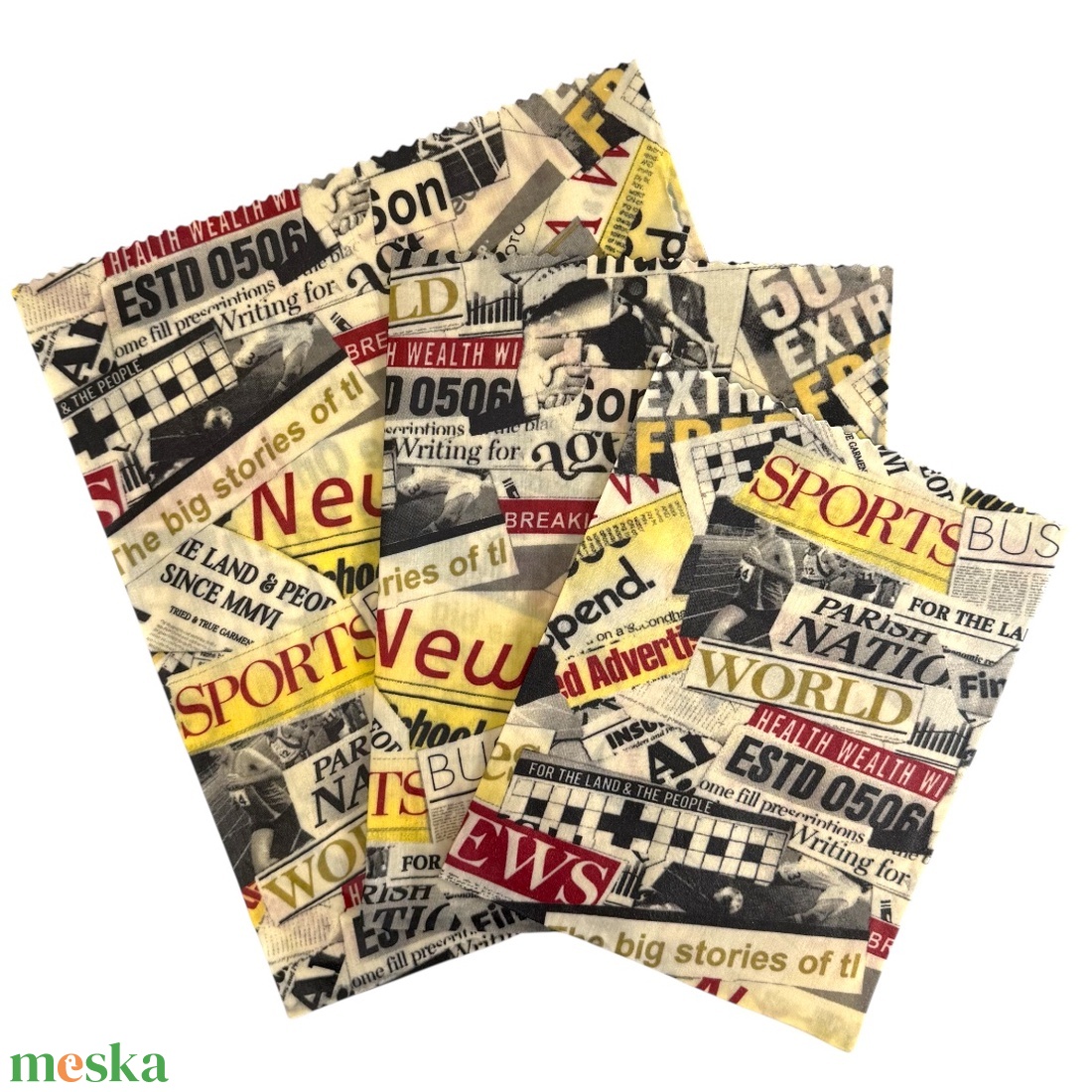 Méhviaszos tasak 3 méretben (Újságos) - táska & tok - uzsonna- & ebéd tartó - szendvics csomagoló - Meska.hu