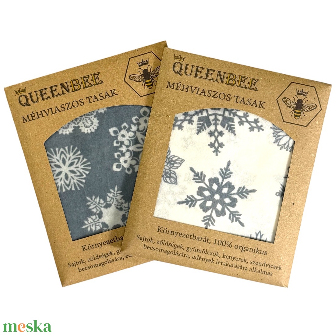 Méhviaszos tasak 3 méretben (Fehér-Szürke Hópelyhes) - táska & tok - uzsonna- & ebéd tartó - szendvics csomagoló - Meska.hu