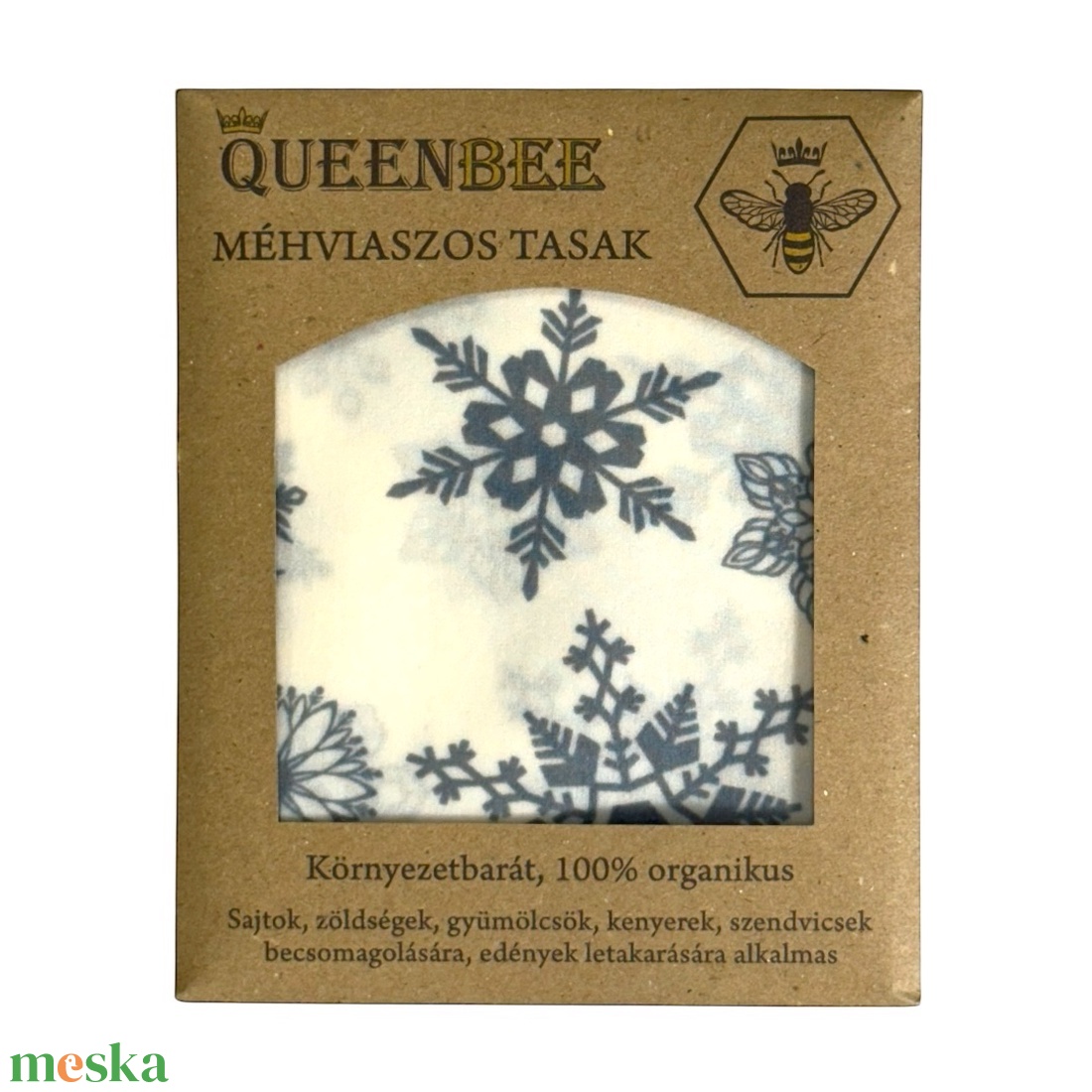 Méhviaszos tasak 3 méretben (Fehér-Szürke Hópelyhes) - táska & tok - uzsonna- & ebéd tartó - szendvics csomagoló - Meska.hu