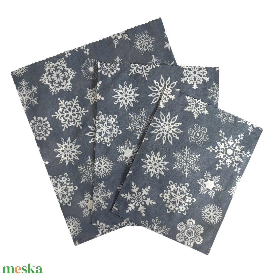 Méhviaszos tasak 3 méretben (Szürke-Fehér Hópelyhes) - táska & tok - uzsonna- & ebéd tartó - szendvics csomagoló - Meska.hu