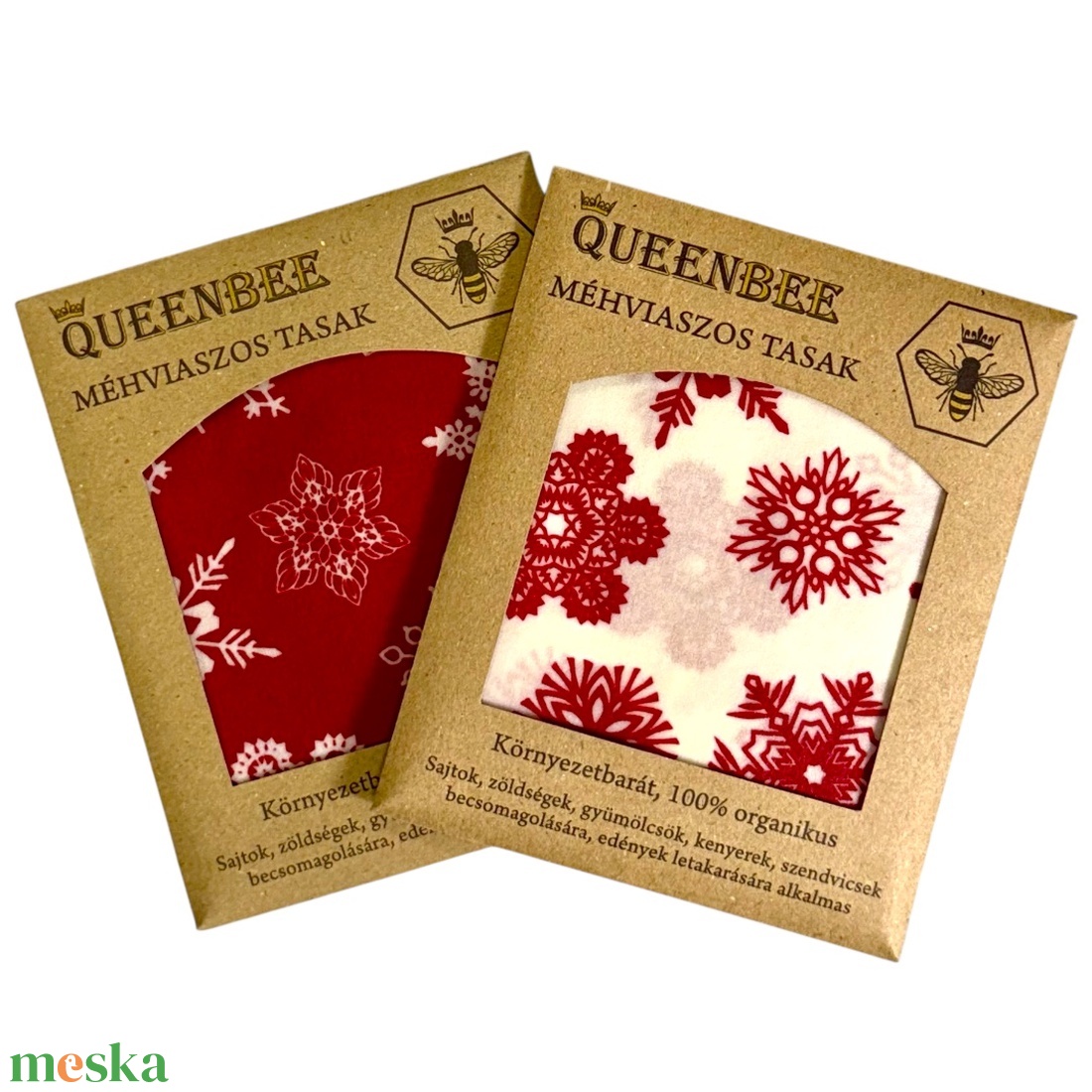 Méhviaszos tasak 3 méretben (Fehér-Piros Hópelyhes) - táska & tok - uzsonna- & ebéd tartó - szendvics csomagoló - Meska.hu