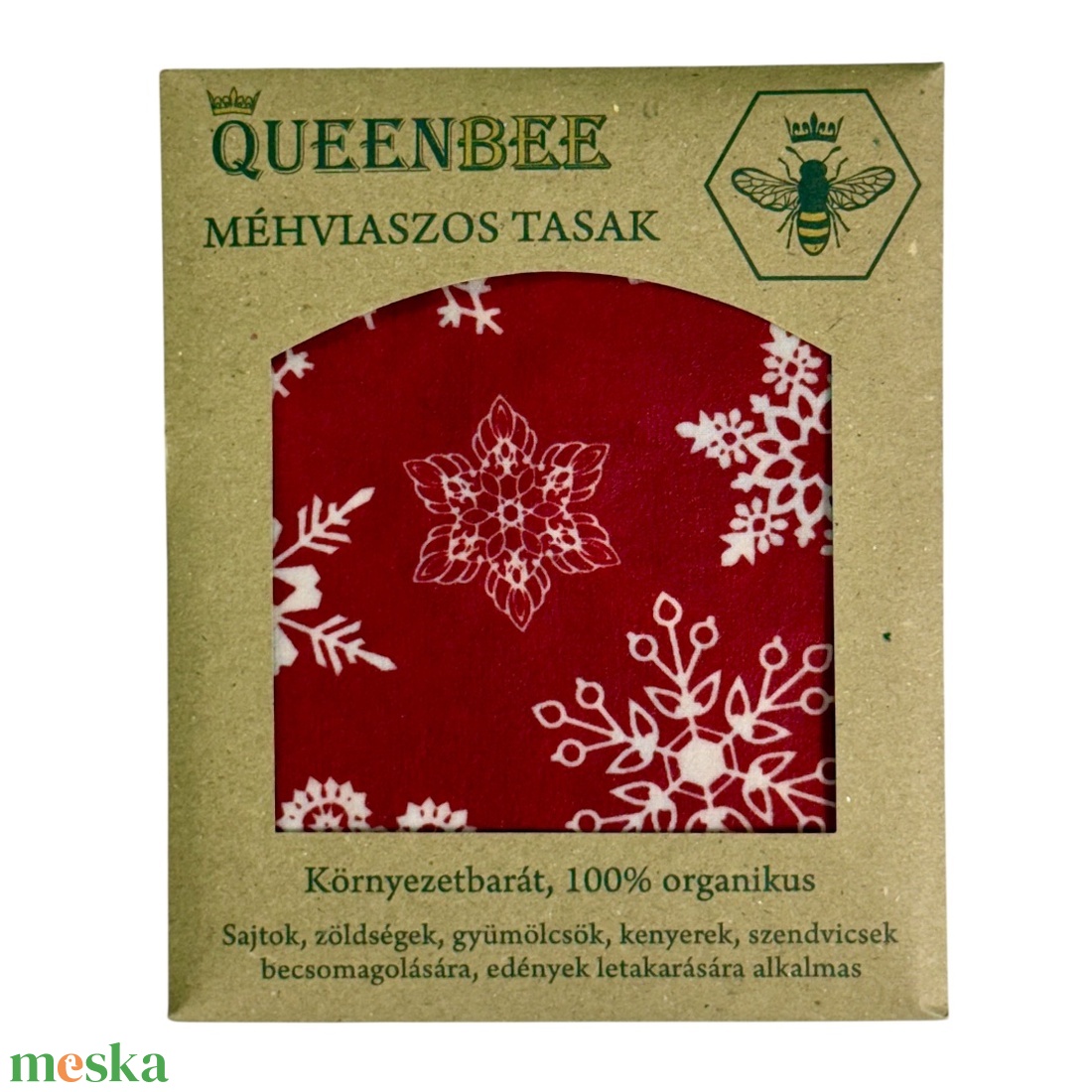 Méhviaszos tasak 3 méretben (Piros-Fehér Hópelyhes) - táska & tok - uzsonna- & ebéd tartó - szendvics csomagoló - Meska.hu