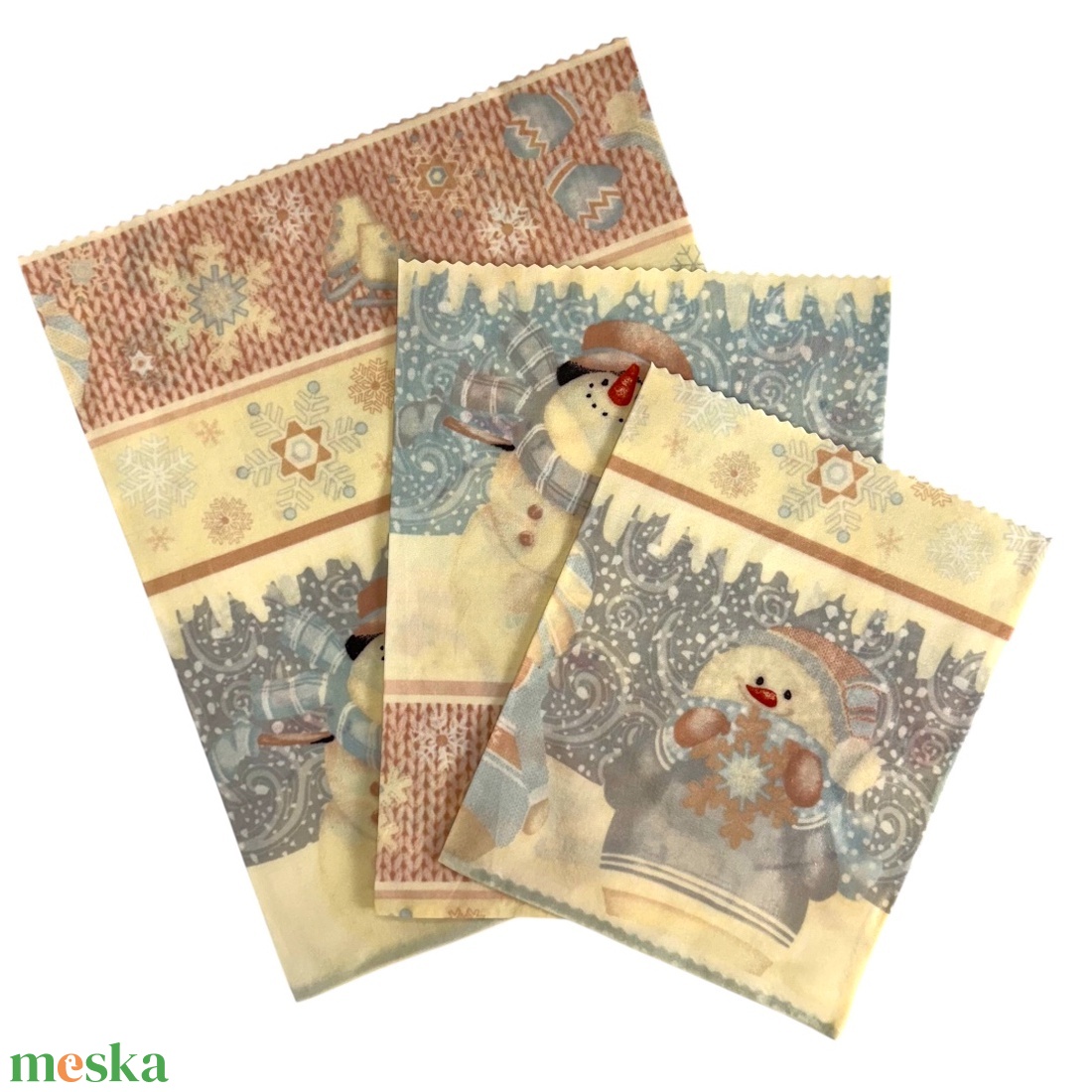 Méhviaszos tasak 3 méretben (Hóemberes) - táska & tok - uzsonna- & ebéd tartó - szendvics csomagoló - Meska.hu