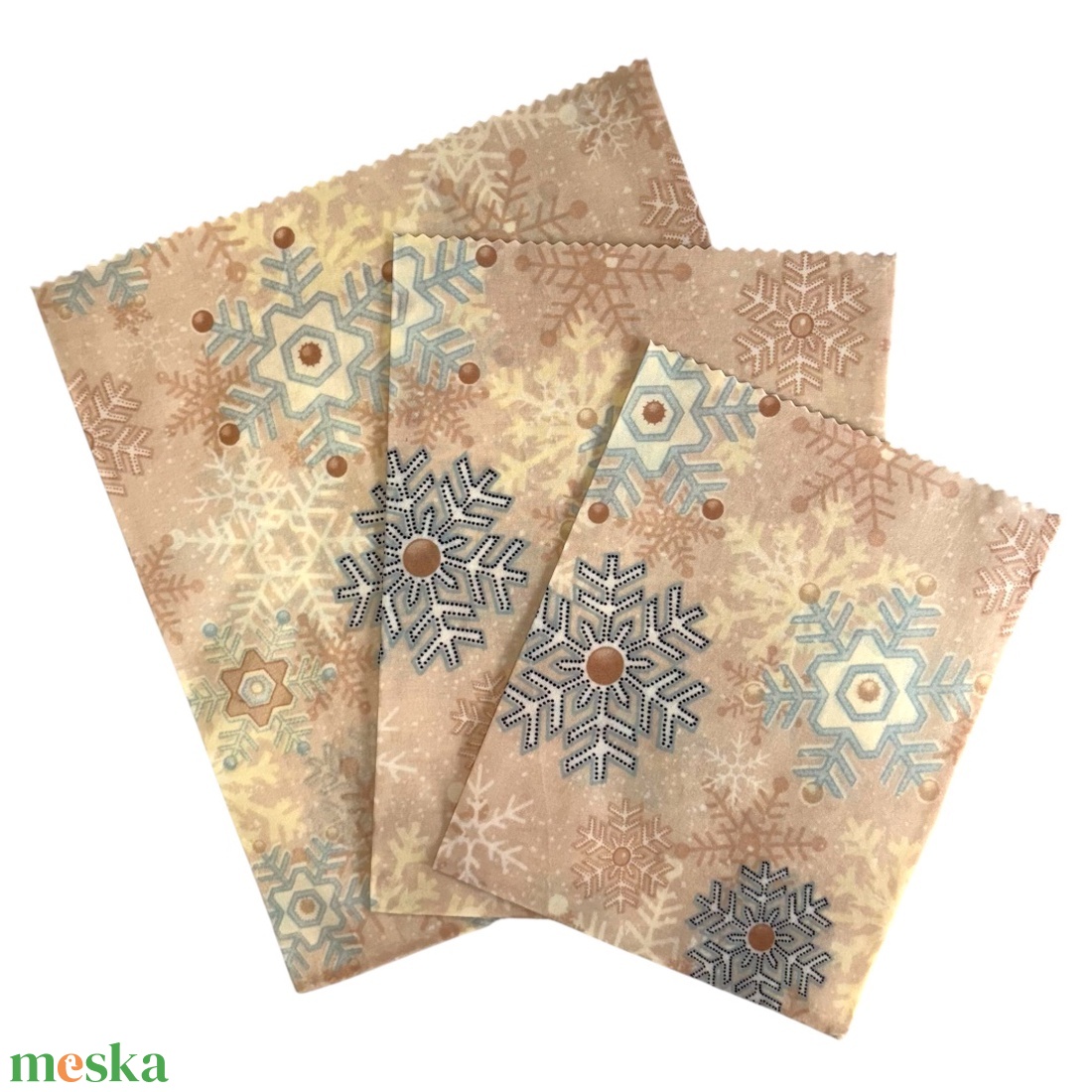 Méhviaszos tasak 3 méretben (Hópelyhes) - táska & tok - uzsonna- & ebéd tartó - szendvics csomagoló - Meska.hu