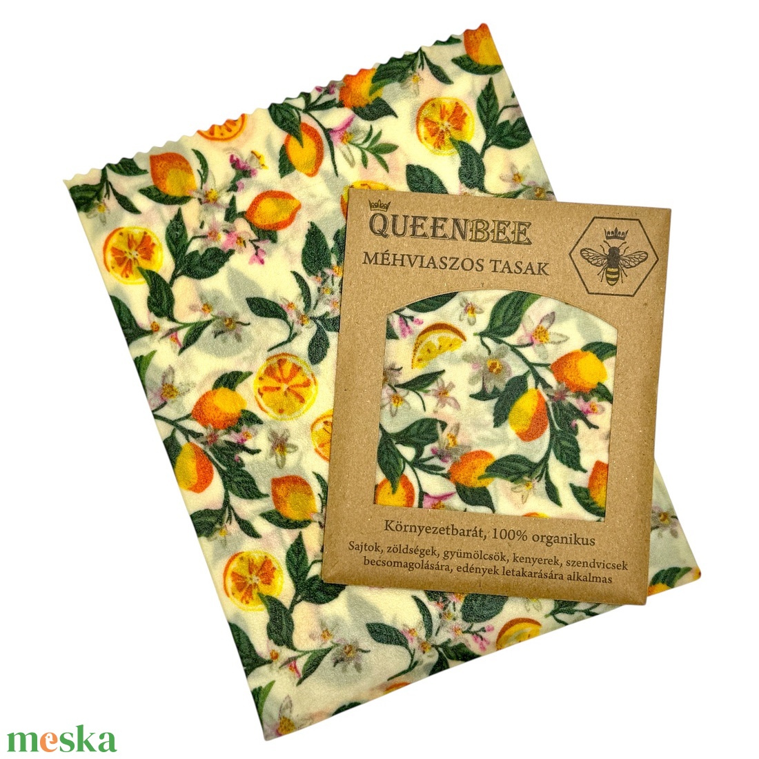 Méhviaszos tasak 3 méretben (Citrom-virágos) - táska & tok - uzsonna- & ebéd tartó - szendvics csomagoló - Meska.hu