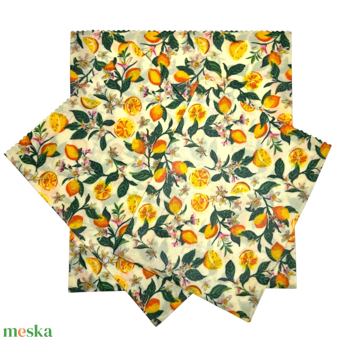 Méhviaszos tasak 3 méretben (Citrom-virágos) - táska & tok - uzsonna- & ebéd tartó - szendvics csomagoló - Meska.hu