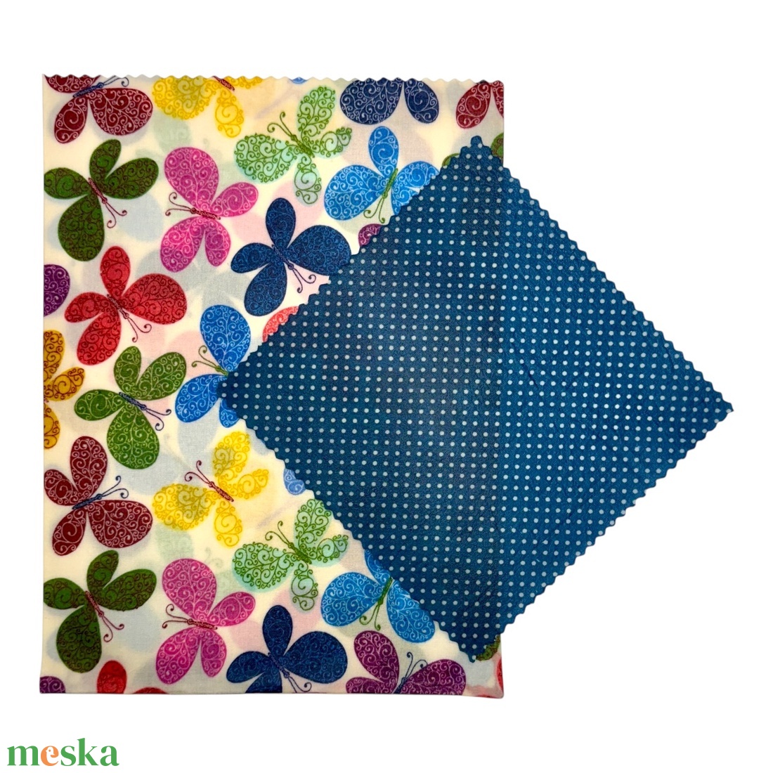 Pillangó mintás méhviaszos tasak és pöttyös kendő szettben - táska & tok - uzsonna- & ebéd tartó - szendvics csomagoló - Meska.hu