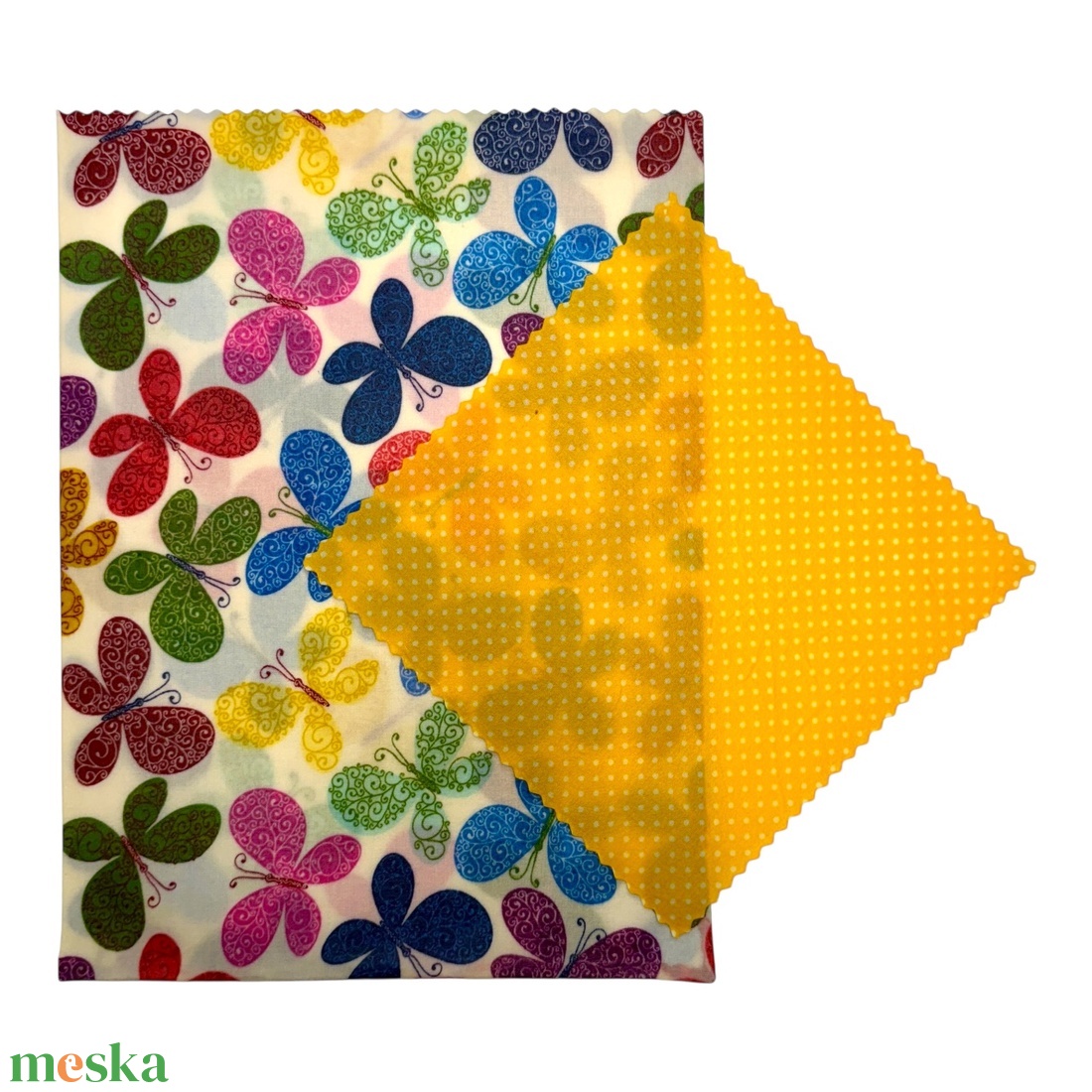 Pillangó mintás méhviaszos tasak és pöttyös kendő szettben - táska & tok - uzsonna- & ebéd tartó - szendvics csomagoló - Meska.hu