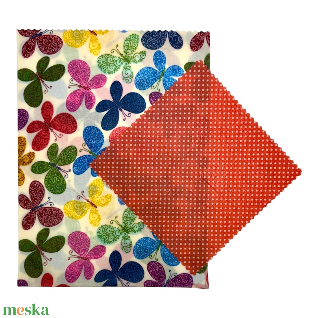 Pillangó mintás méhviaszos tasak és pöttyös kendő szettben - táska & tok - uzsonna- & ebéd tartó - szendvics csomagoló - Meska.hu