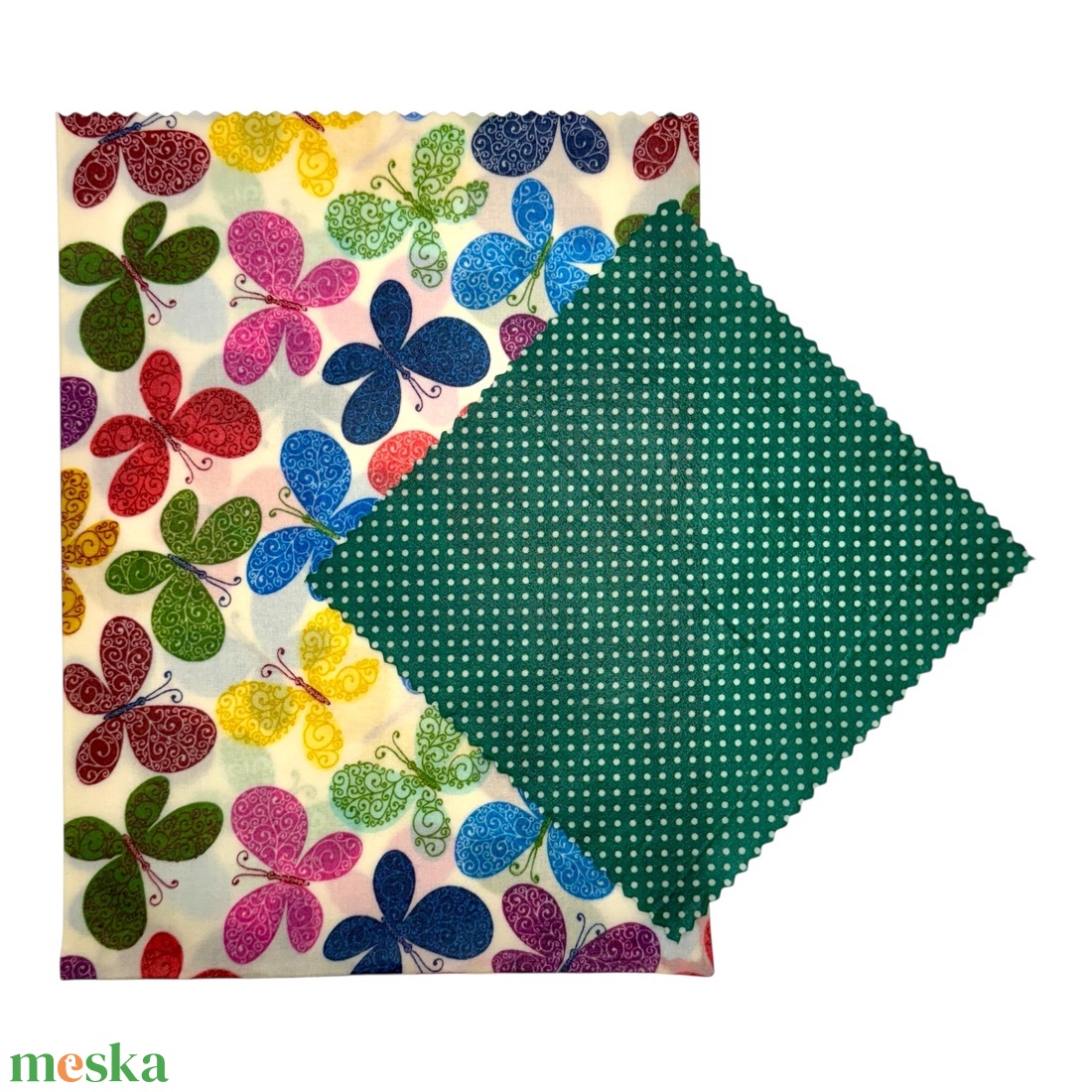 Pillangó mintás méhviaszos tasak és pöttyös kendő szettben - táska & tok - uzsonna- & ebéd tartó - szendvics csomagoló - Meska.hu