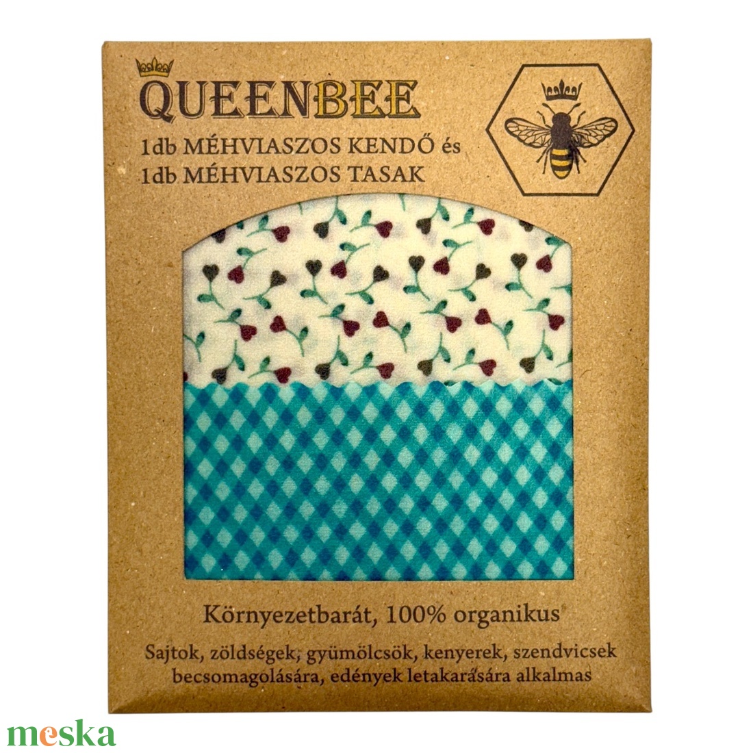 Szív-Virágos méhviaszos tasak és kendő szettben - táska & tok - uzsonna- & ebéd tartó - szendvics csomagoló - Meska.hu