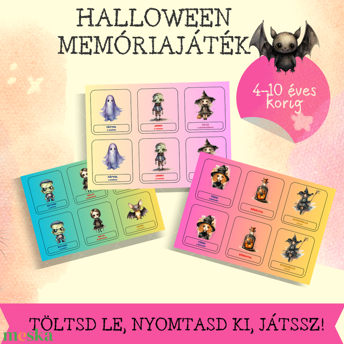 Halloween 3in1 memóriajáték gyerekeknek - játék & sport - készségfejlesztő és logikai játék - memória játékok - Meska.hu