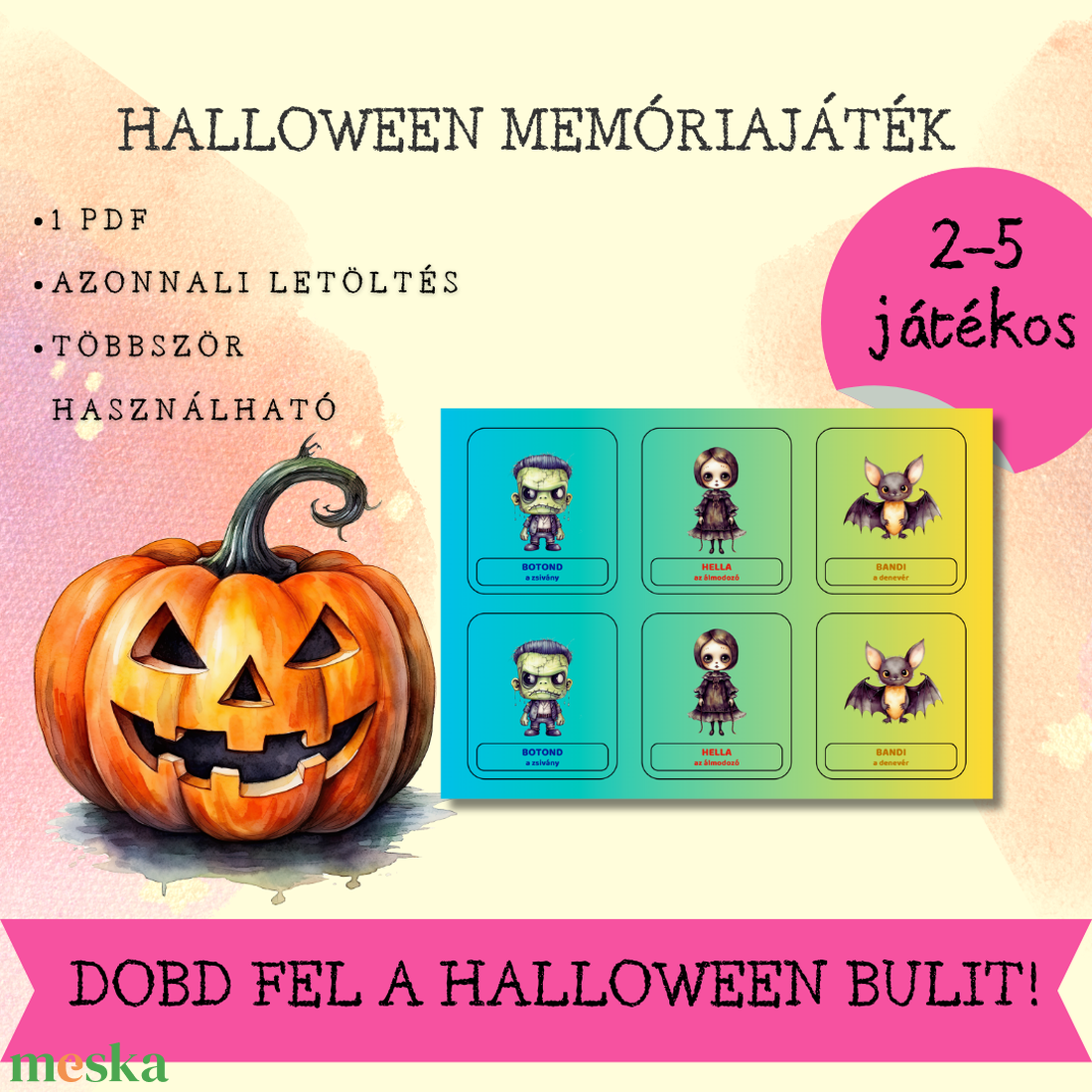 Halloween 3in1 memóriajáték gyerekeknek - játék & sport - készségfejlesztő és logikai játék - memória játékok - Meska.hu