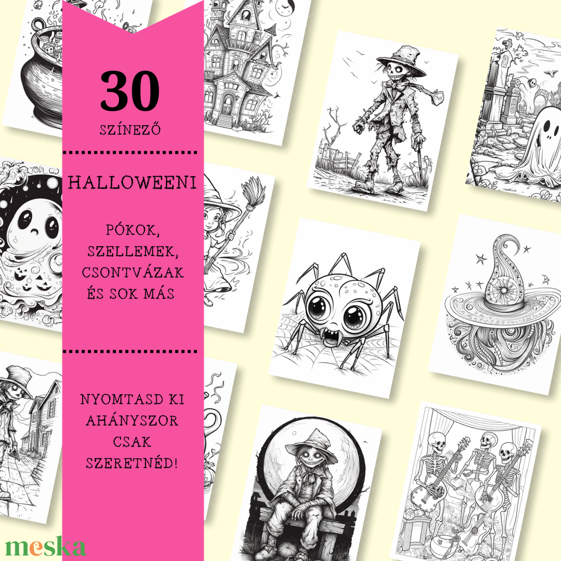 Halloween színező nagyobbaknak - otthon & életmód - dekoráció - halloween - halloweeni meghívó, képeslap, ajándékkísérő - Meska.hu
