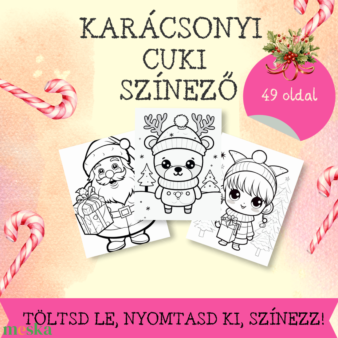 Karácsonyi cuki színező gyerekeknek - játék & sport - készségfejlesztő és logikai játék - szín és formaválogató játékok - Meska.hu