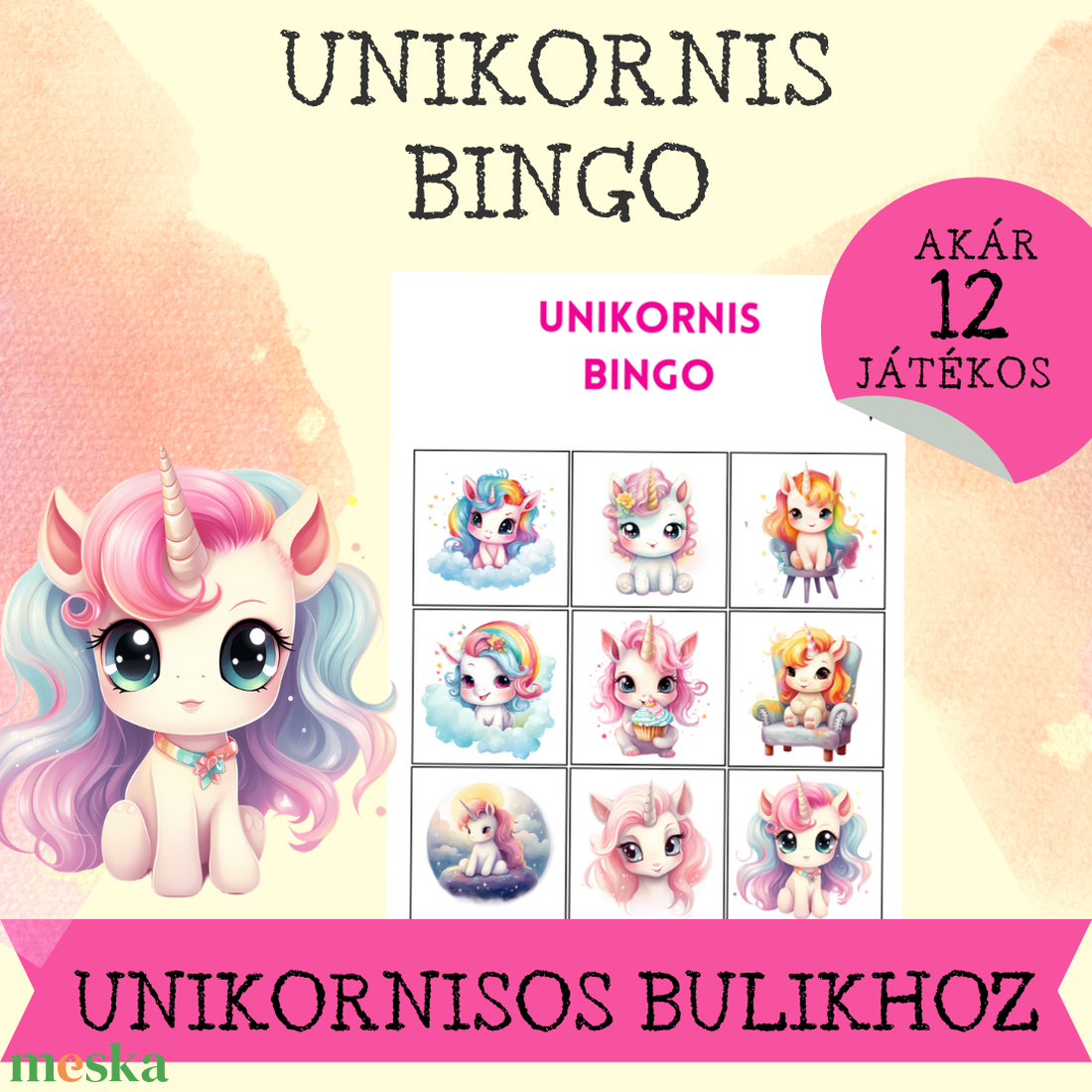 Unikornis BINGO gyerekeknek - játék & sport - táblajáték és kártyajáték - bingó - Meska.hu