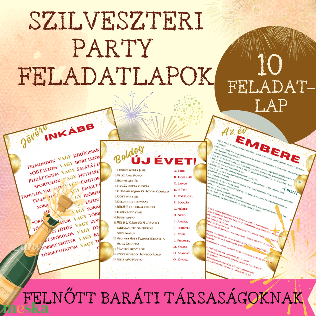 Szilveszteri party feladatlapok - játék & sport - táblajáték és kártyajáték - társasjátékok - Meska.hu