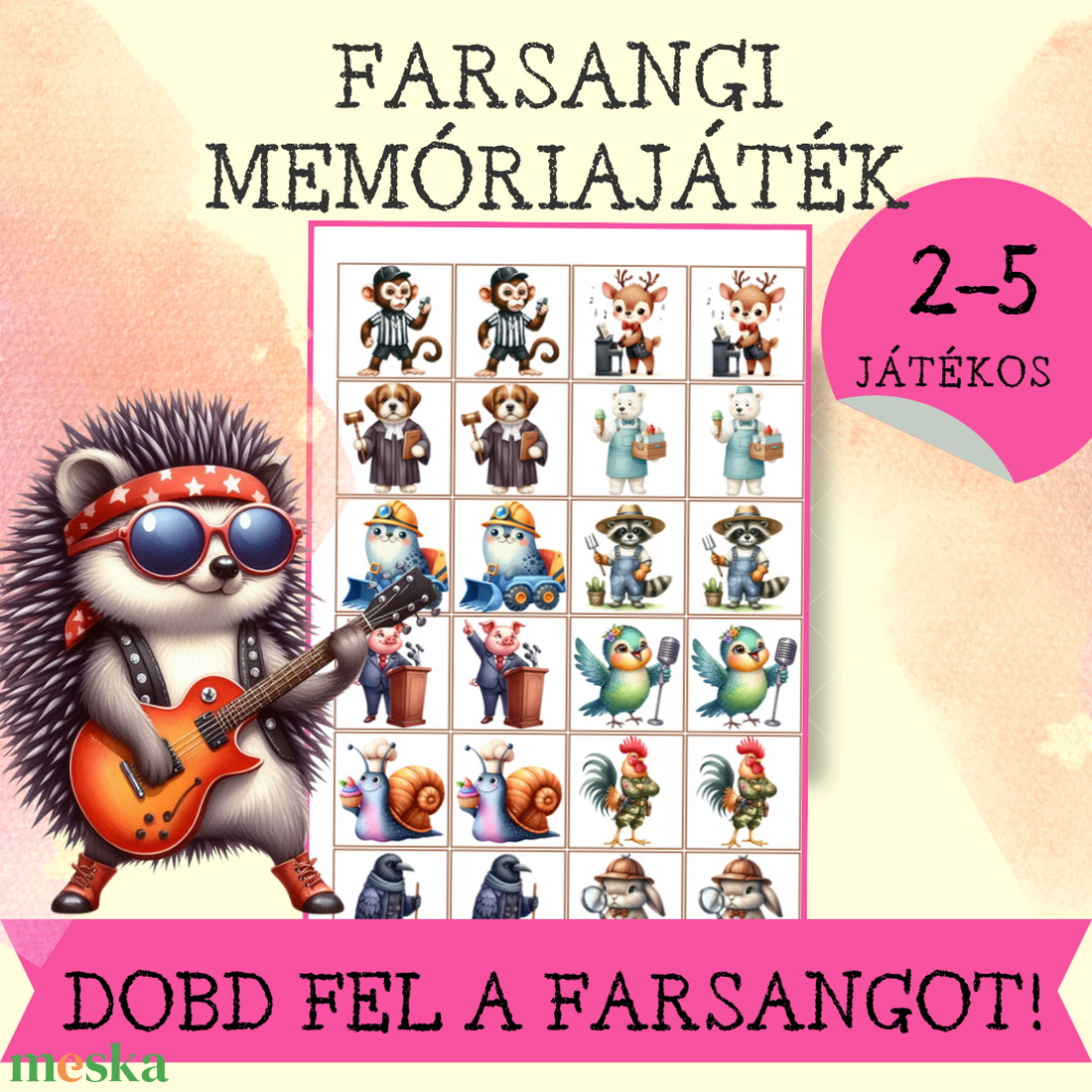 Farsangi memóriajáték gyerekeknek - játék & sport - készségfejlesztő és logikai játék - memória játékok - Meska.hu