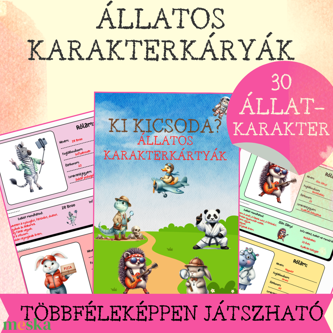Farsangi állatos karakterkártyák - játék & sport - táblajáték és kártyajáték - bingó - Meska.hu