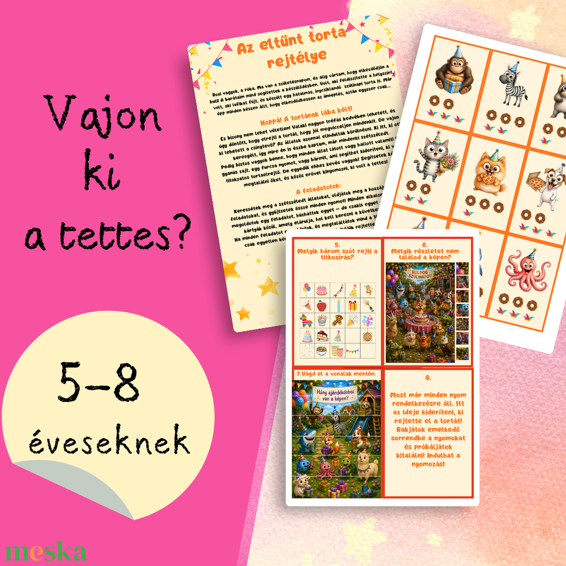 Állati szülinap - szülinapi kincskeresés nyomozással 5-8 éveseknek - játék & sport - készségfejlesztő és logikai játék - logikai játékok - Meska.hu