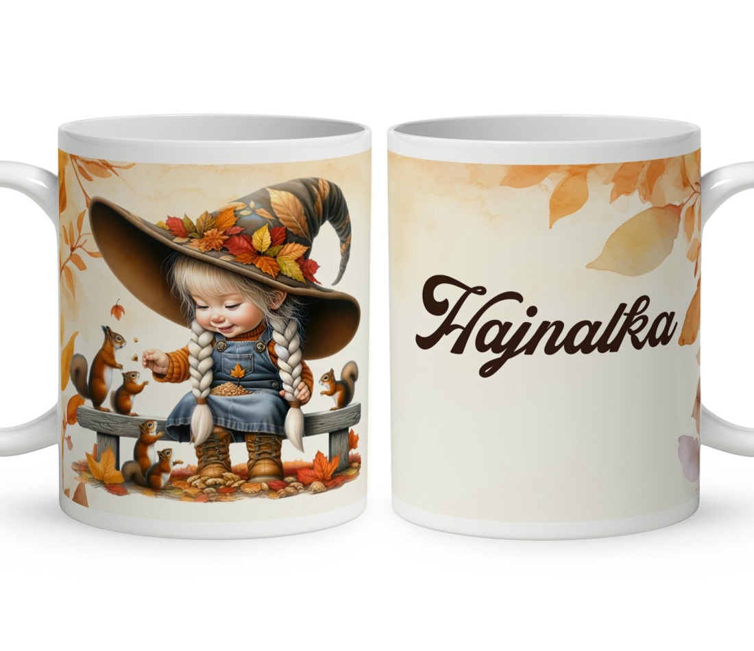 Névvel kérhető - Őszi manó lány ésa mókusok mintás bögre - otthon & életmód - konyhafelszerelés, tálalás - tálalás - bögre & csésze - Meska.hu