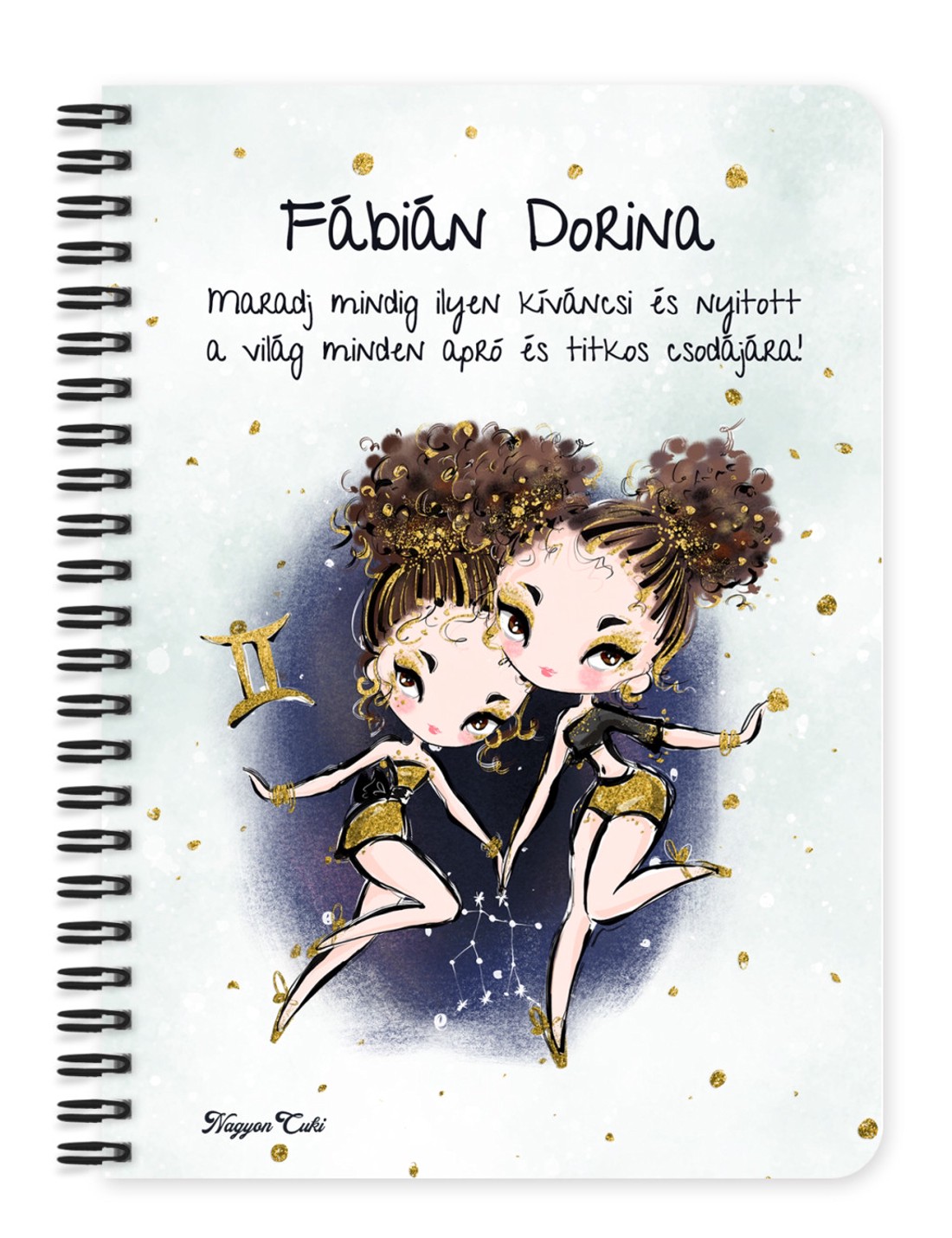 Személyre szabható - Barna hajú Csini Ikrek lány mintás A5-ös füzet - otthon & életmód - papír, írószer - jegyzetfüzet & napló - Meska.hu