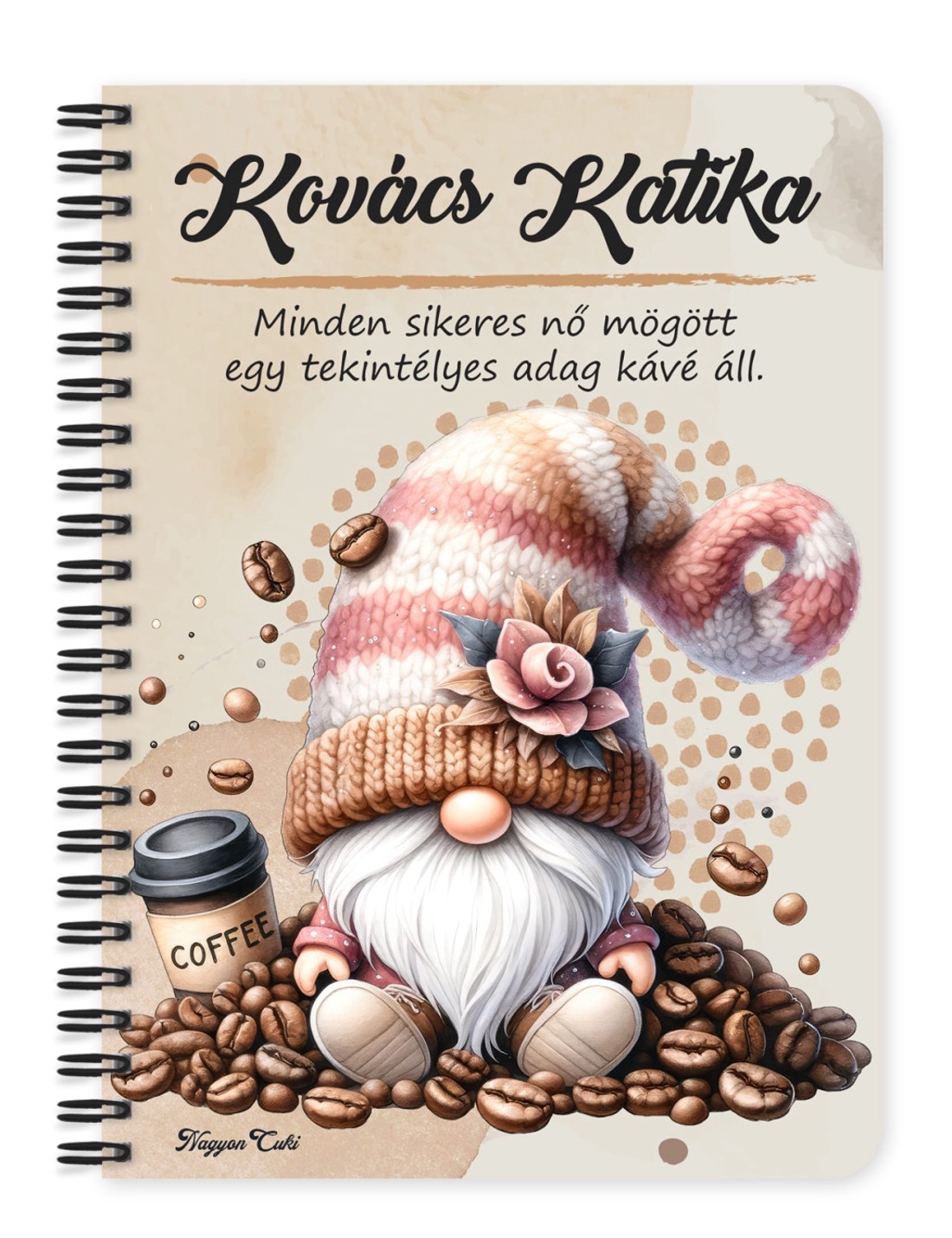 Személyre szabható - Kávés manó kávébabbal mintás A6-os füzet - otthon & életmód - papír, írószer - jegyzetfüzet & napló - Meska.hu