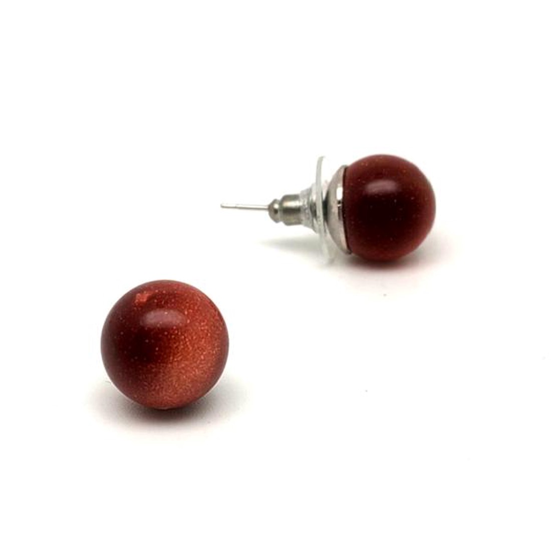 Fülbevaló golyó vörös goldstone 12-12,5mm - ékszer - fülbevaló - pötty fülbevaló - Meska.hu