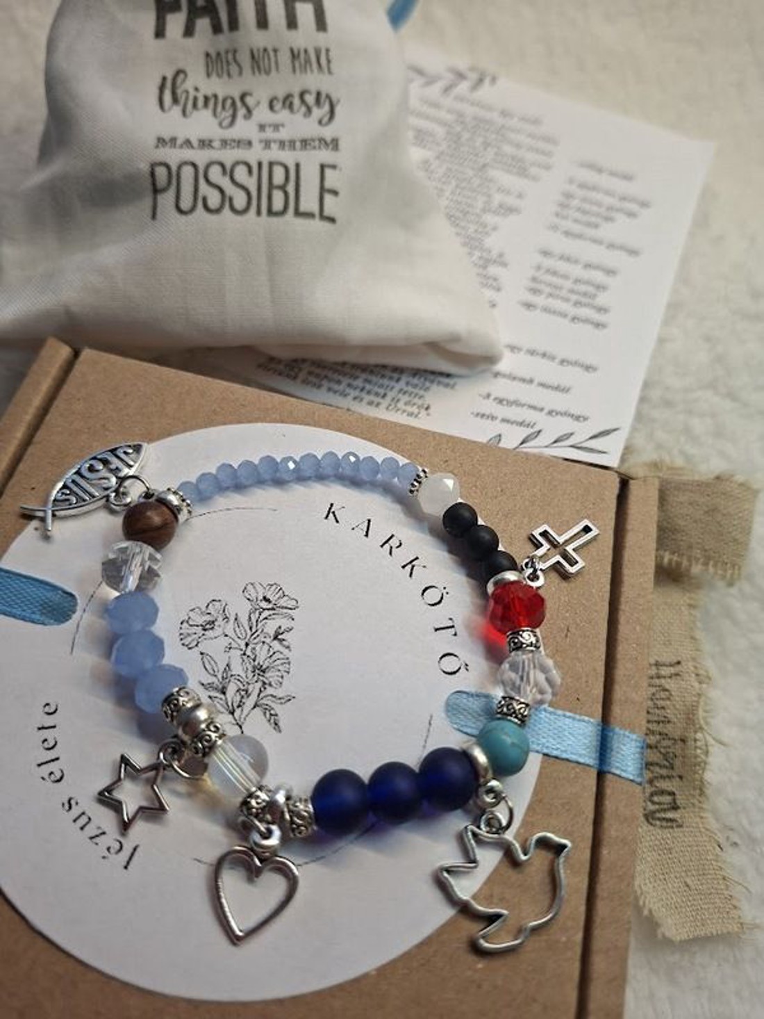 Jézus élete - keresztény történet karkötő-kék-108 - ékszer - karkötő - bogyós karkötő - Meska.hu