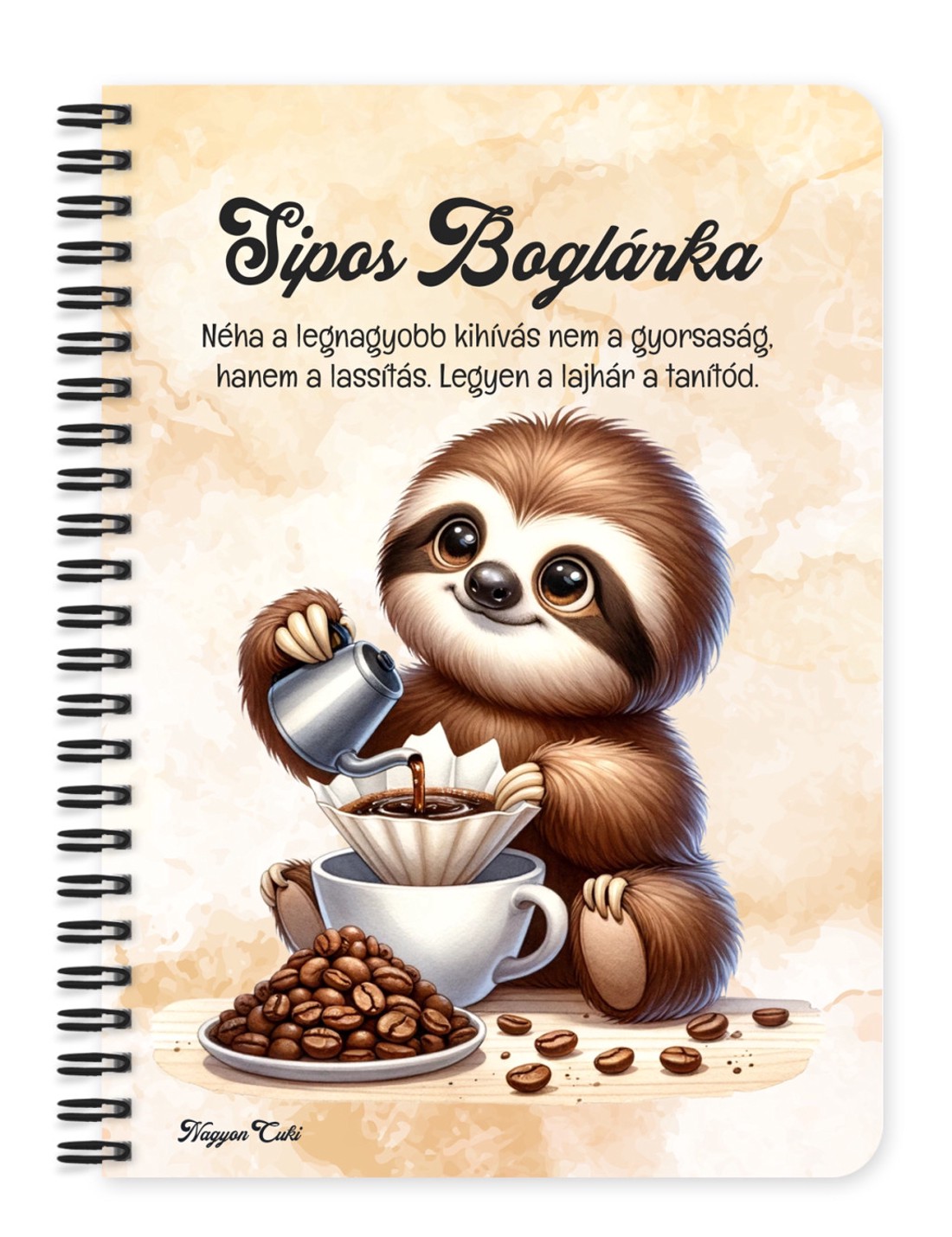 Személyre szabható - Kávés lajhár és a filteres kávé mintás A5-ös füzet - otthon & életmód - papír, írószer - jegyzetfüzet & napló - Meska.hu