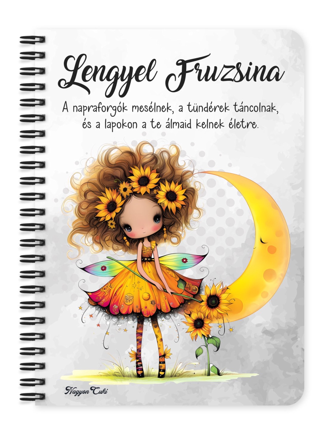 Személyre szabható - Bájos Napraforgós tündérlány mintás A5-ös füzet - otthon & életmód - papír, írószer - jegyzetfüzet & napló - Meska.hu