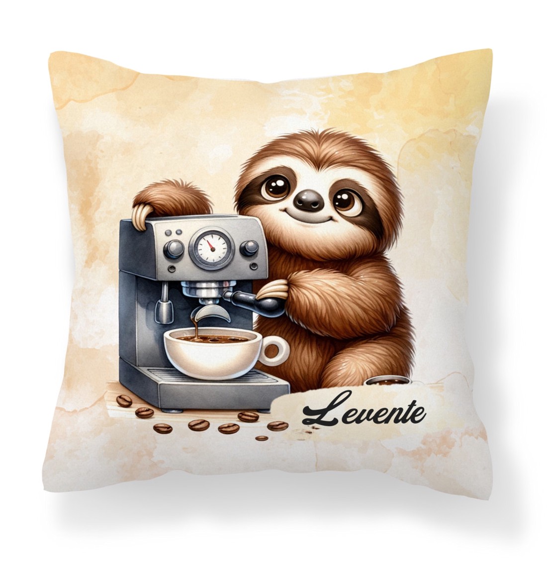 Névvel kérhető - Barista Kávés lajhár mintás párna - otthon & életmód - lakástextil - párna & párnahuzat - díszpárna (belsővel együtt) - Meska.hu
