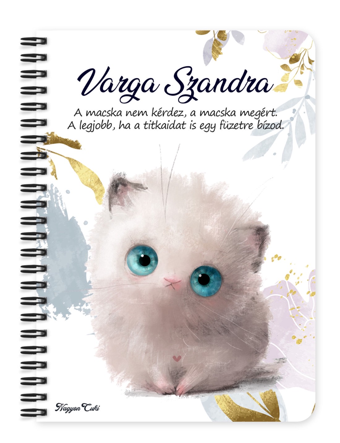 Személyre szabható - Hógolyó - Cuki cicus mintás A5-ös füzet - otthon & életmód - papír, írószer - jegyzetfüzet & napló - Meska.hu