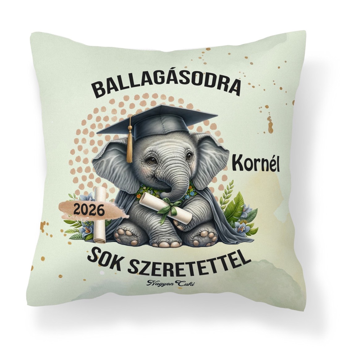 Ballagás 2026: elefánt mintás egyedi párna névvel - személyre szabott emlék (POLI40-0406) - otthon & életmód - lakástextil - párna & párnahuzat - díszpárna (belsővel együtt) - Meska.hu
