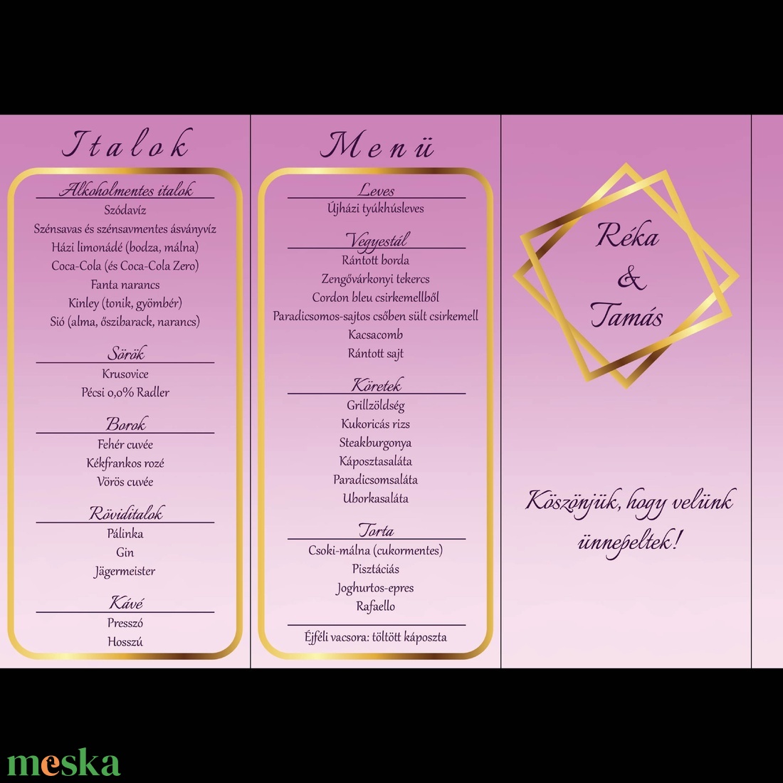 Menüháromszög (gradient) - esküvő - meghívó & kártya - menü - Meska.hu