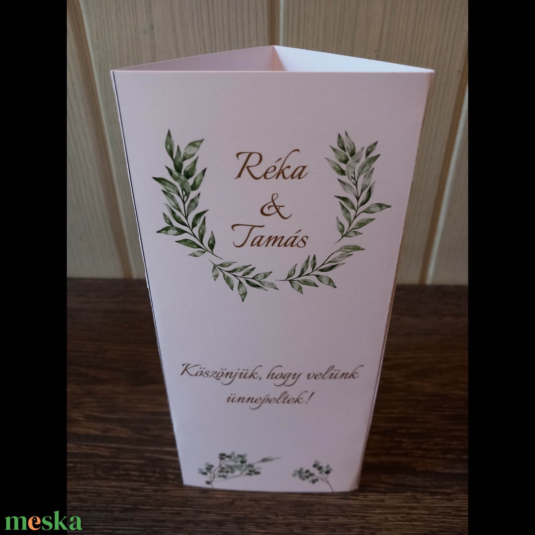 Menüháromszög (greenery) - esküvő - meghívó & kártya - menü - Meska.hu