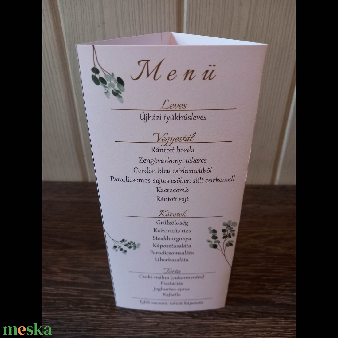 Menüháromszög (greenery) - esküvő - meghívó & kártya - menü - Meska.hu