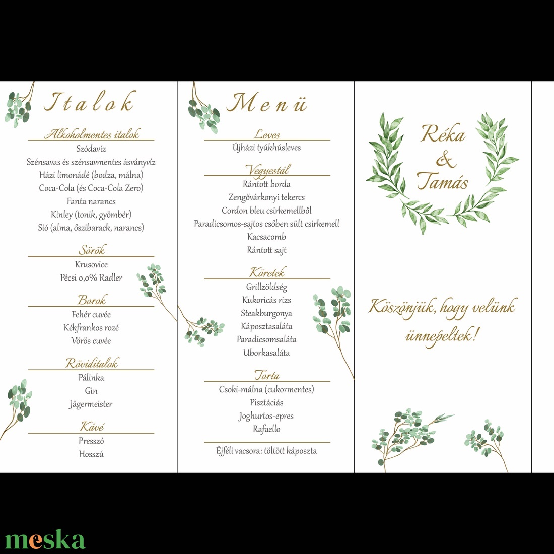 Menüháromszög (greenery) - esküvő - meghívó & kártya - menü - Meska.hu