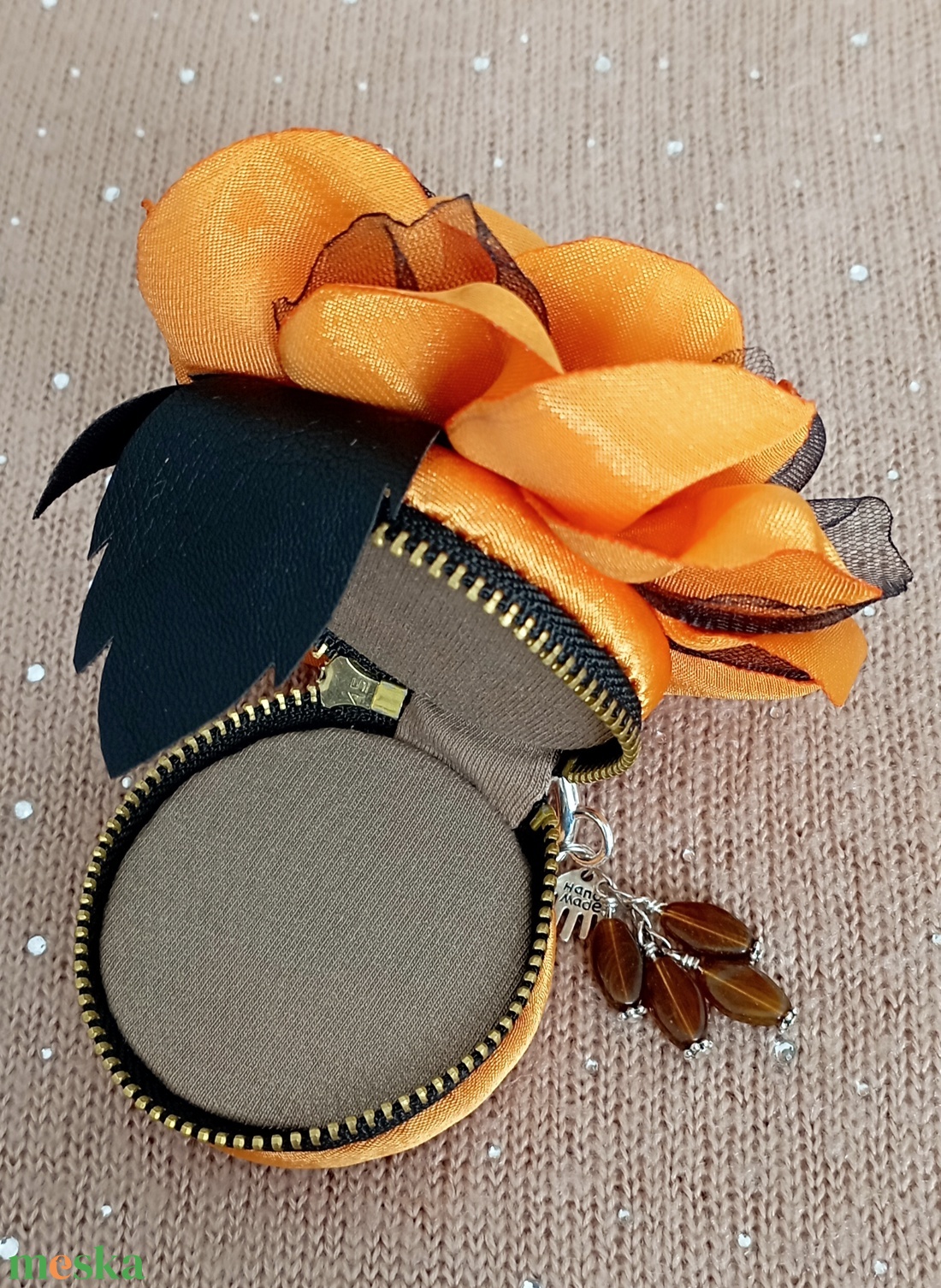 Narancs rózsás érmetárca - táska & tok - pénztárca & más tok - aprópénztartó - Meska.hu