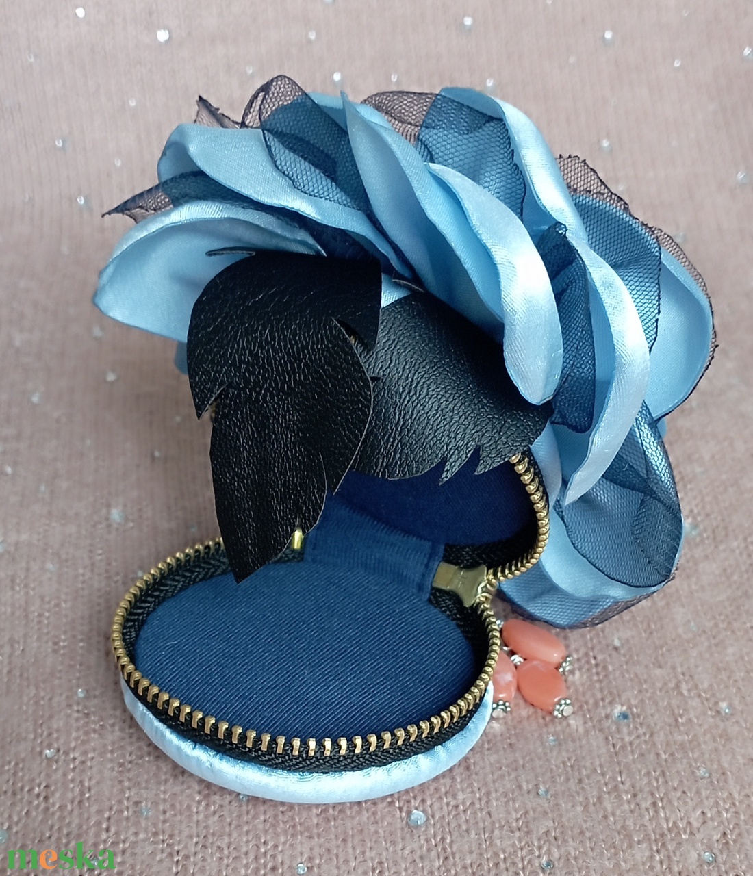 Kék rózsás érmetárca - táska & tok - pénztárca & más tok - aprópénztartó - Meska.hu