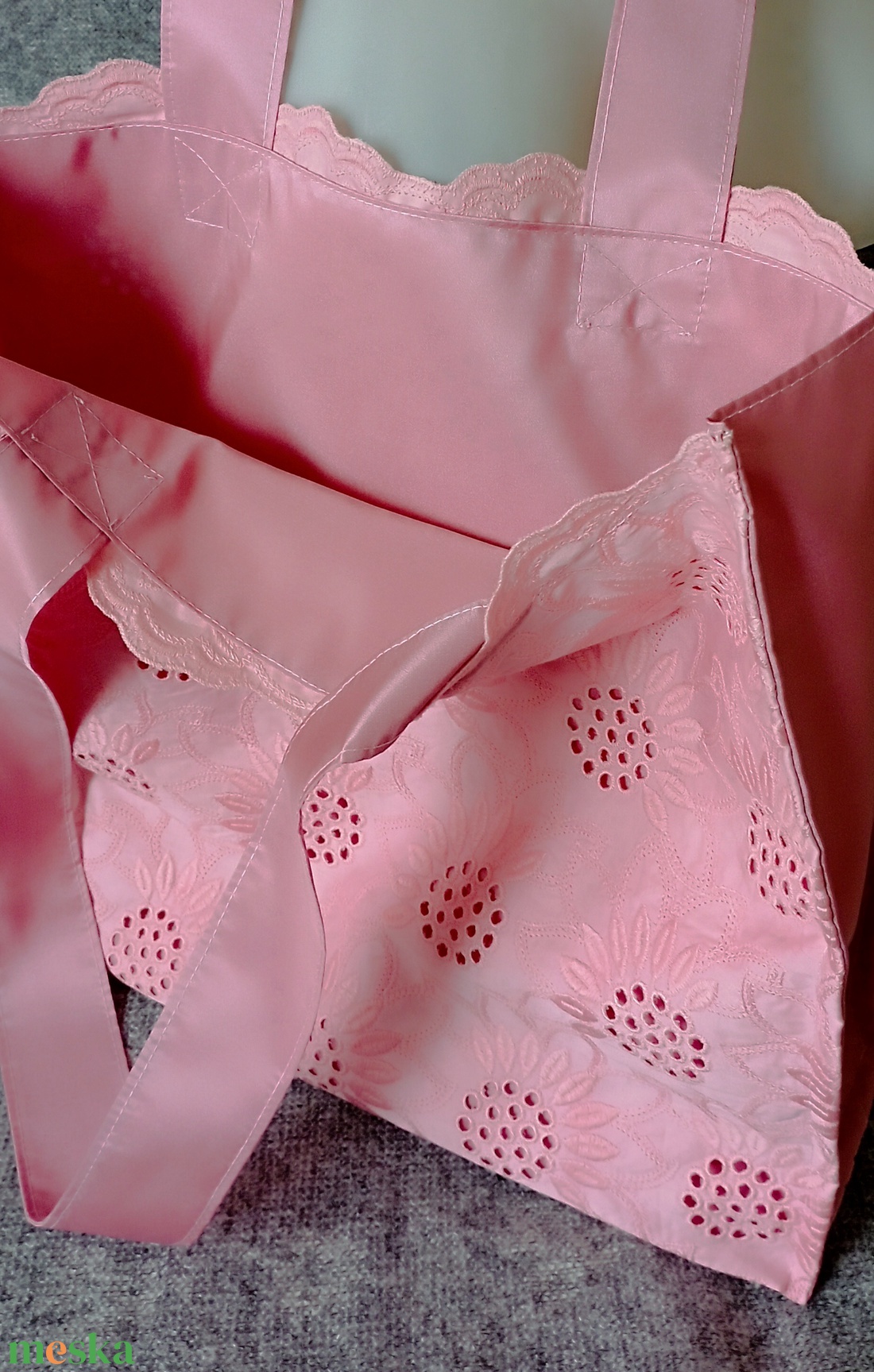 Rózsaszín virágos textil táska - táska & tok - bevásárlás & shopper táska - shopper, textiltáska, szatyor - Meska.hu