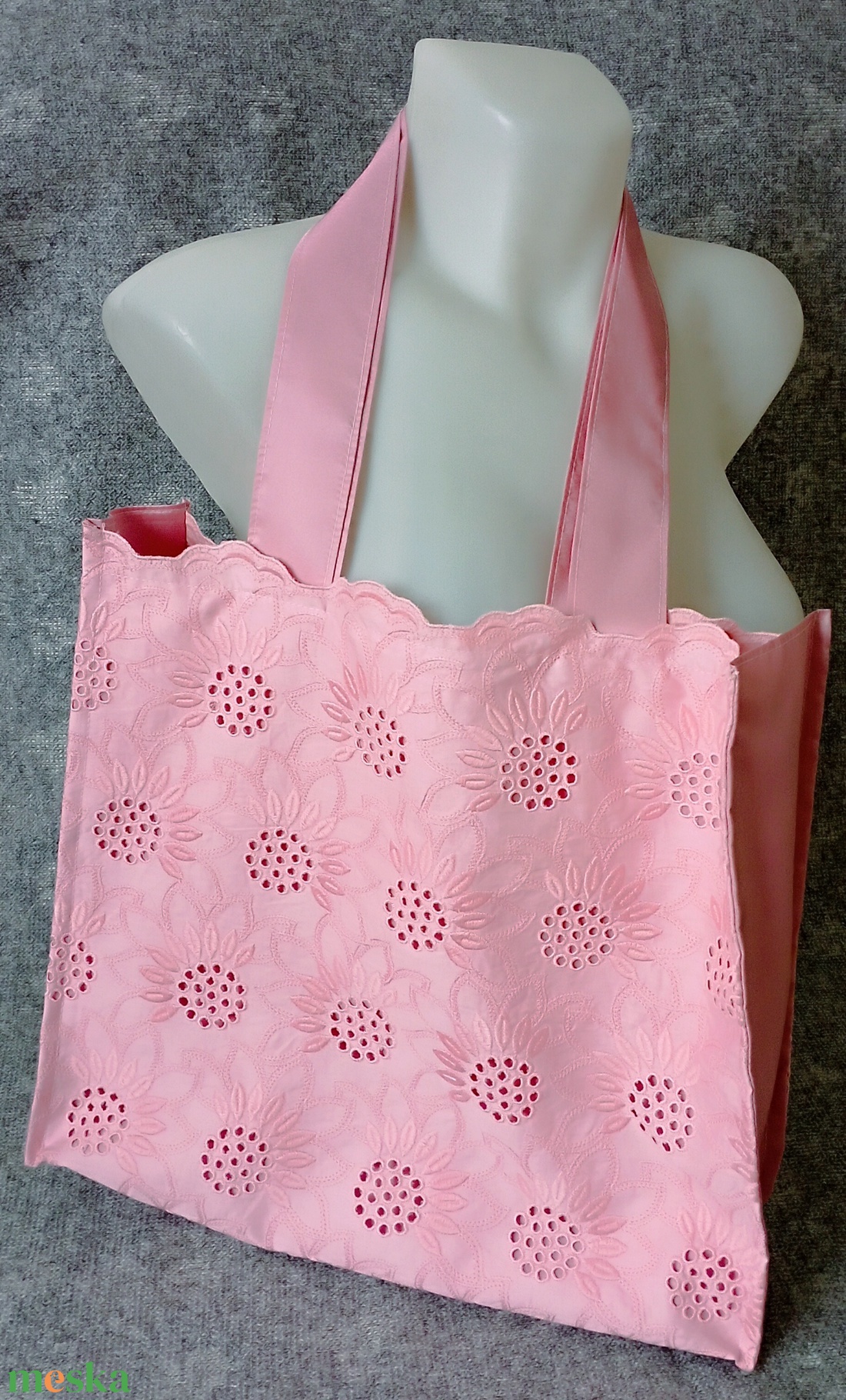 Rózsaszín virágos textil táska - táska & tok - bevásárlás & shopper táska - shopper, textiltáska, szatyor - Meska.hu