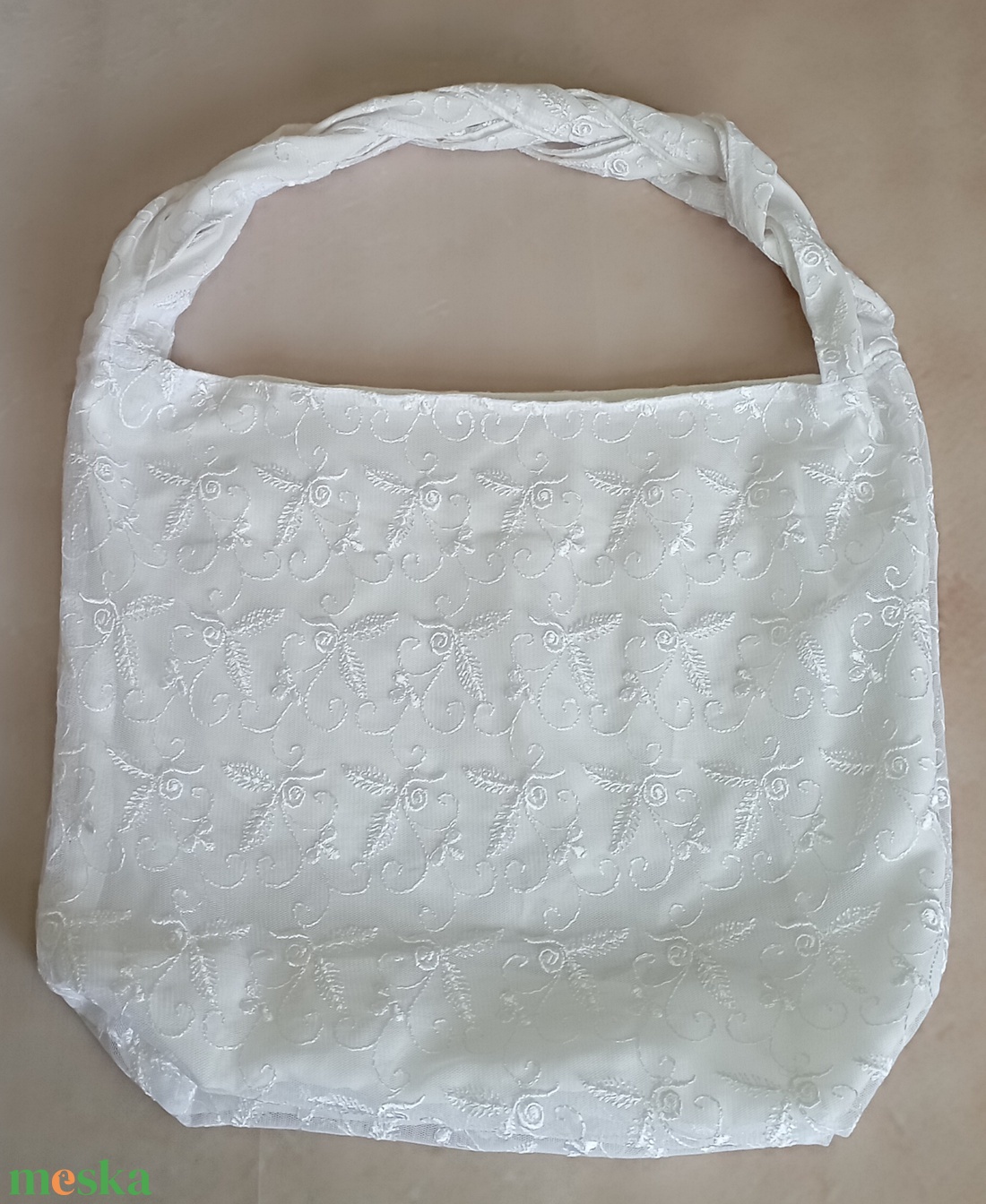 Fehér csipke szatyor - táska & tok - bevásárlás & shopper táska - shopper, textiltáska, szatyor - Meska.hu