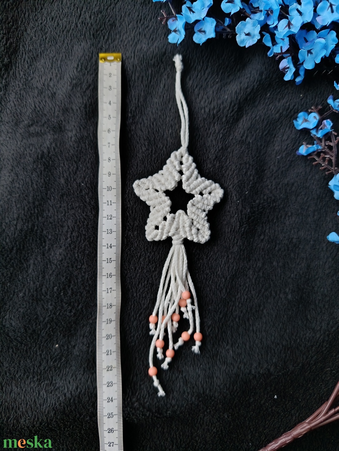 Macrame Csillag karácsonyi dísz - Rózsaszín gyönggyel - karácsony - karácsonyi lakásdekoráció - karácsonyi lakásdíszek - Meska.hu