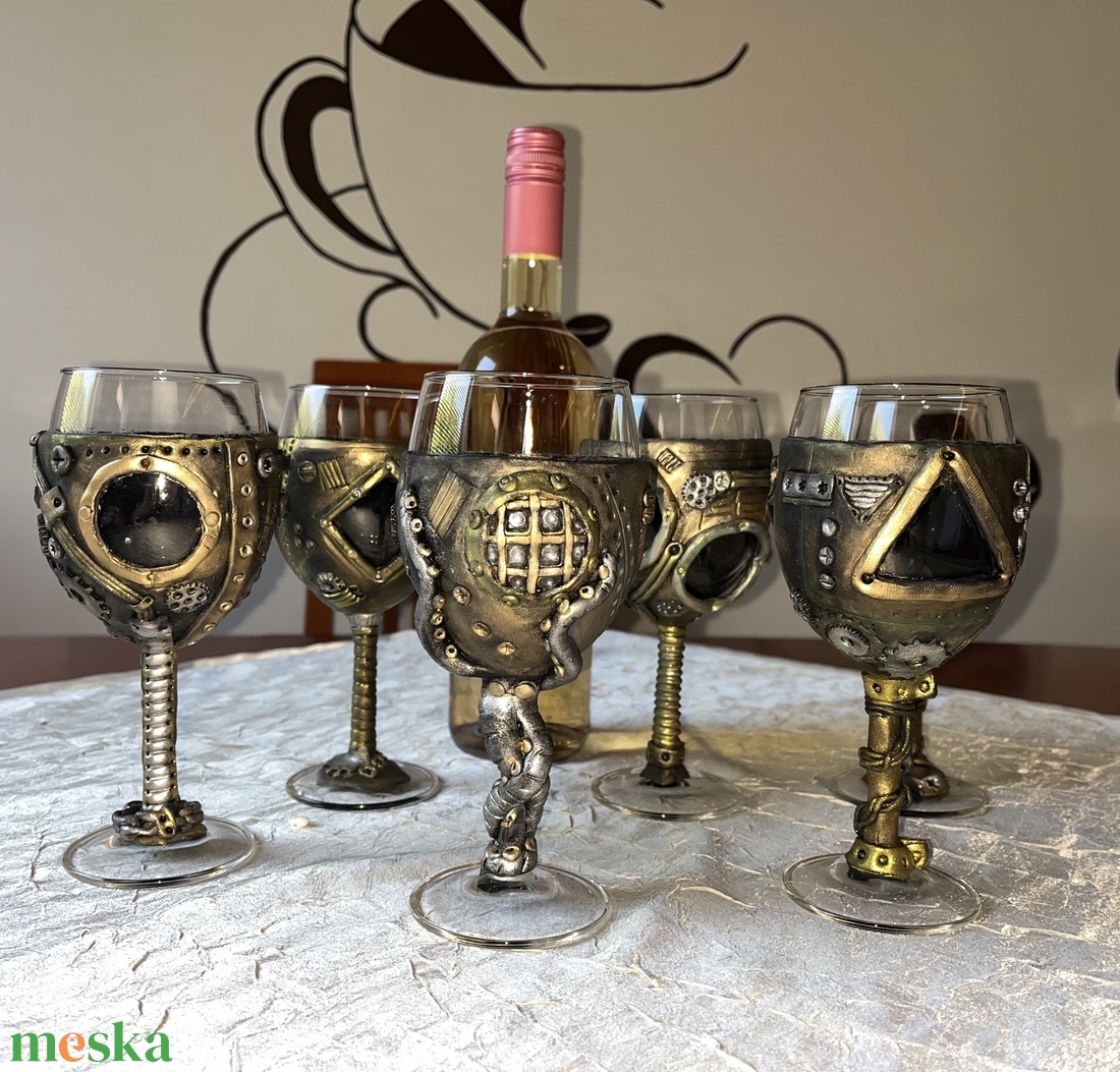 Steampunk boros szett - otthon & életmód - konyhafelszerelés, tálalás - tálalás - boros poharak, szettek - Meska.hu